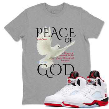 Sneaker match tees – Sneaker Tees To Match Air Jordan 5 Fire Red Shoes – Peace of God Tee Heather Grey 1