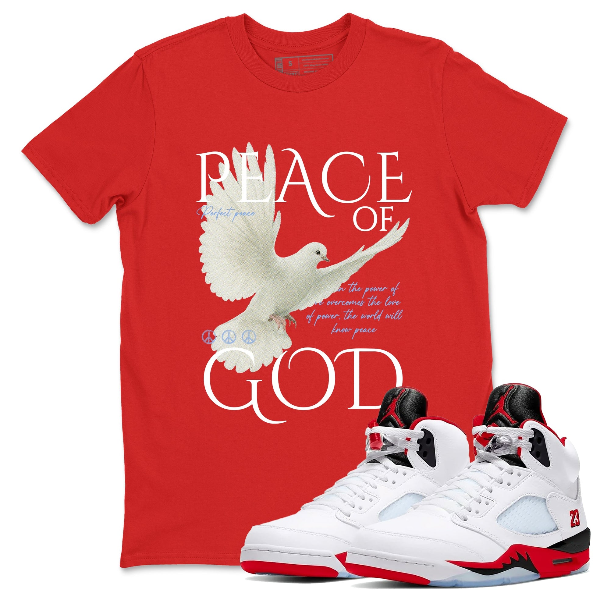 Sneaker match tees – Sneaker Tees To Match Air Jordan 5 Fire Red Shoes – Peace of God Tee Red 1