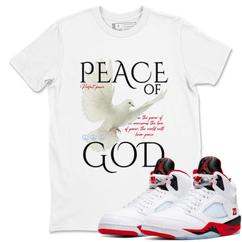 Sneaker match tees – Sneaker Tees To Match Air Jordan 5 Fire Red Shoes – Peace of God Tee White 1