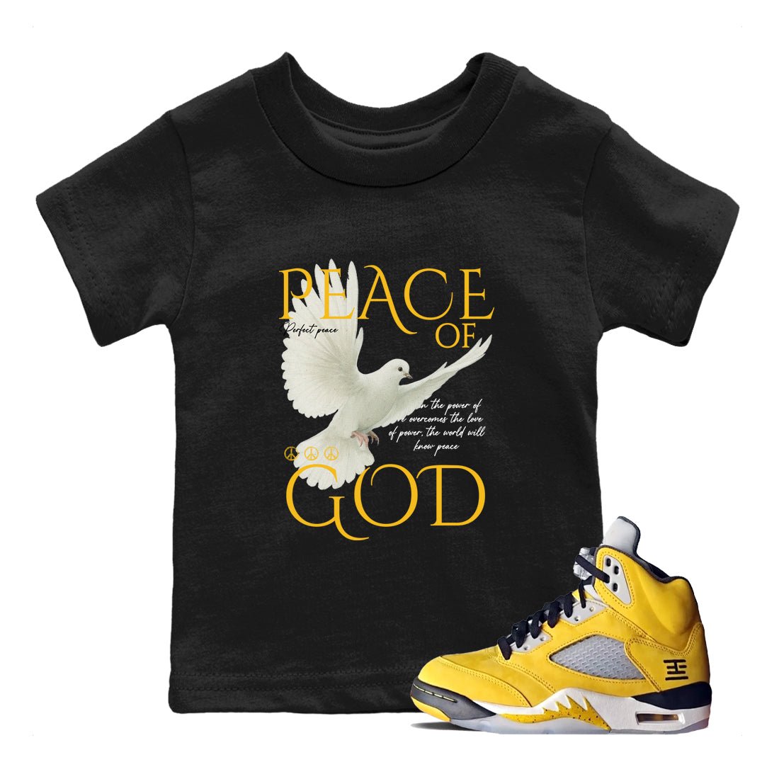 Sneaker match tees – Sneaker Tees To Match Air Jordan 5 Tokyo Shoes – Peace of God Kids T-Shirt Black 1