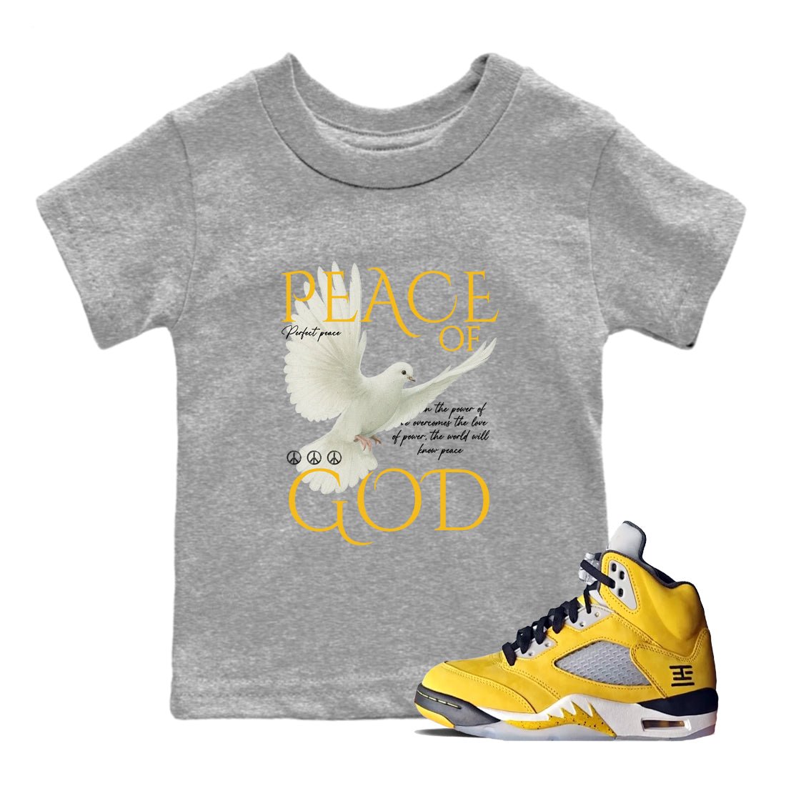 Sneaker match tees – Sneaker Tees To Match Air Jordan 5 Tokyo Shoes – Peace of God Kids T-Shirt Heather Grey 1