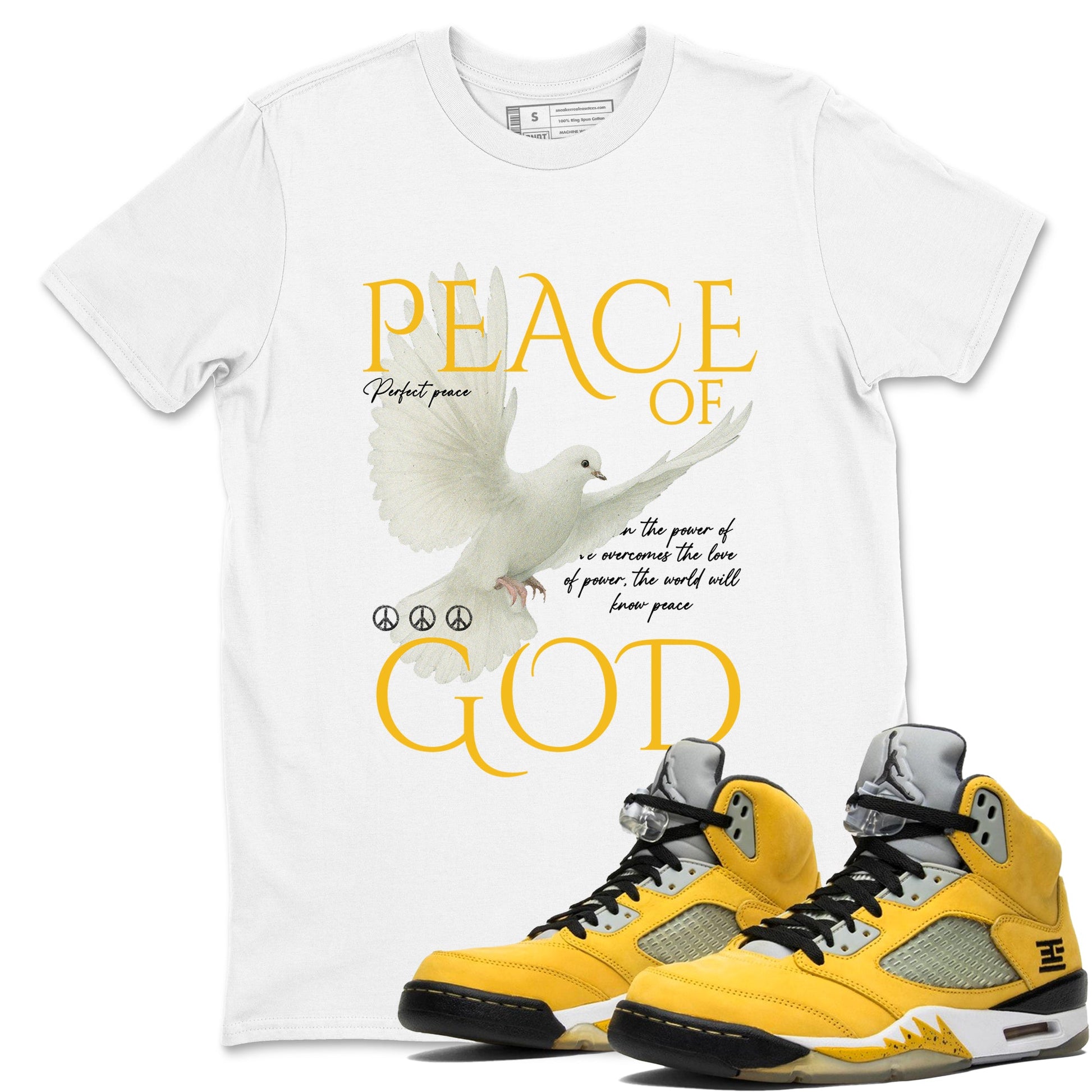 Sneaker match tees – Sneaker Tees To Match Air Jordan 5 Tokyo Shoes – Peace of God Tee White 1