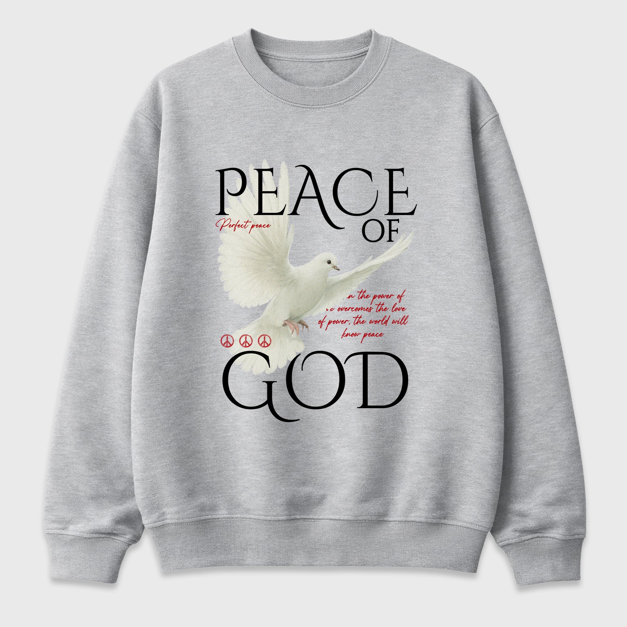 Peace of God Graphic T-Shirt featuring original streetwear artwork designed to match the Air Jordan 9 True Red. Heather Grey 2 Graphic Tee.
