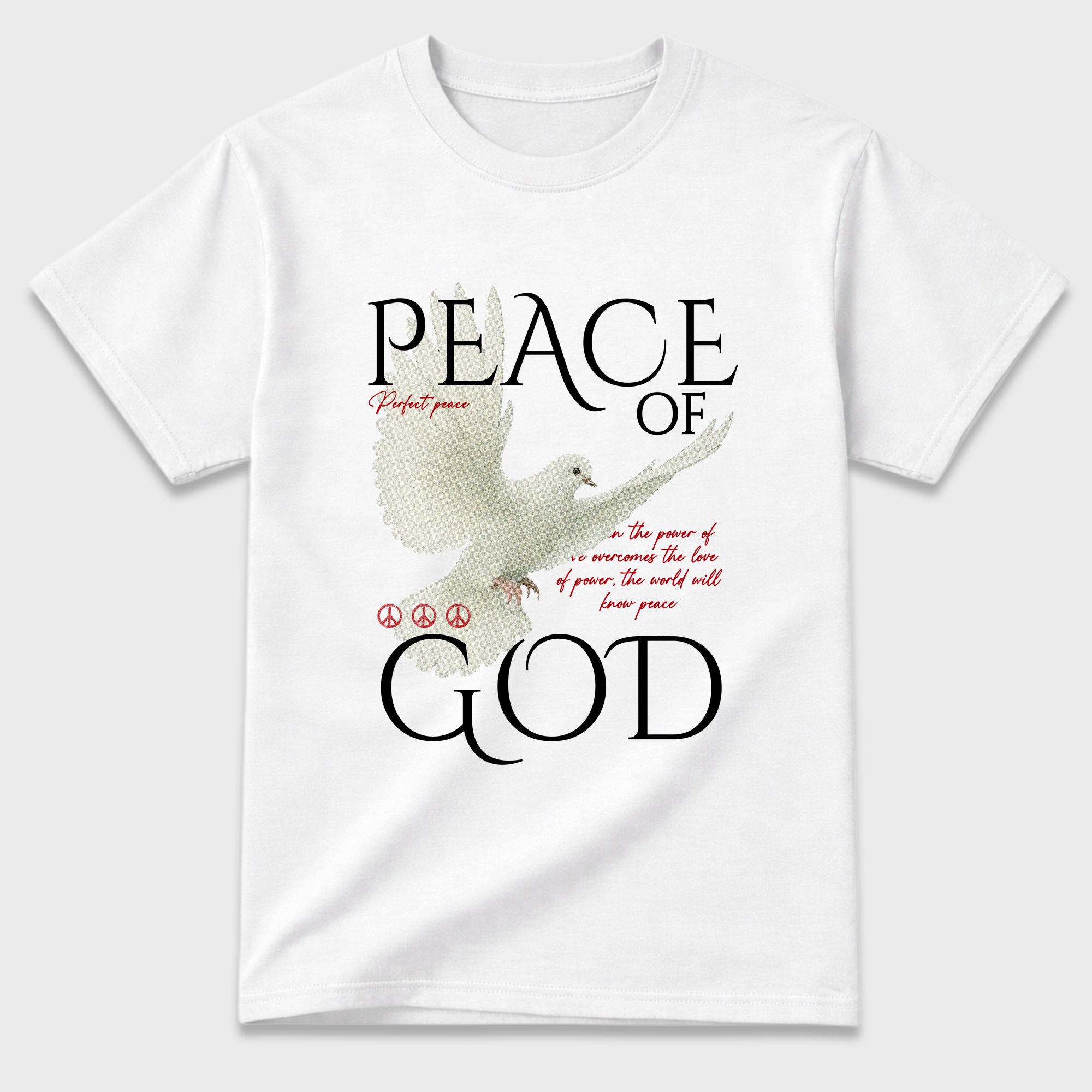 Peace of God Graphic T-Shirt featuring original streetwear artwork designed to match the Air Jordan 9 True Red. White 2 Graphic T-Shirt.