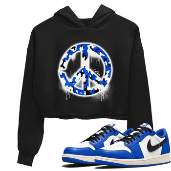 AJ1 Game Royal shirt to match jordans Peace Sign sneaker tees Air Jordan 1 Game Royal SNRT Sneaker Release Tees Black 1 crop length shirt
