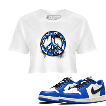 AJ1 Game Royal shirt to match jordans Peace Sign sneaker tees Air Jordan 1 Game Royal SNRT Sneaker Release Tees White 1 crop length shirt