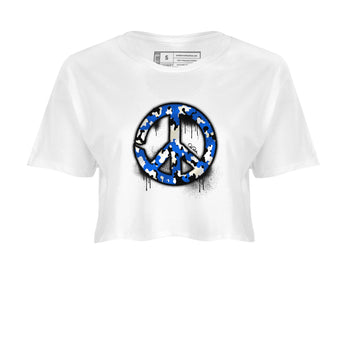 AJ1 Game Royal shirt to match jordans Peace Sign sneaker tees Air Jordan 1 Game Royal SNRT Sneaker Release Tees White 2 crop length shirt