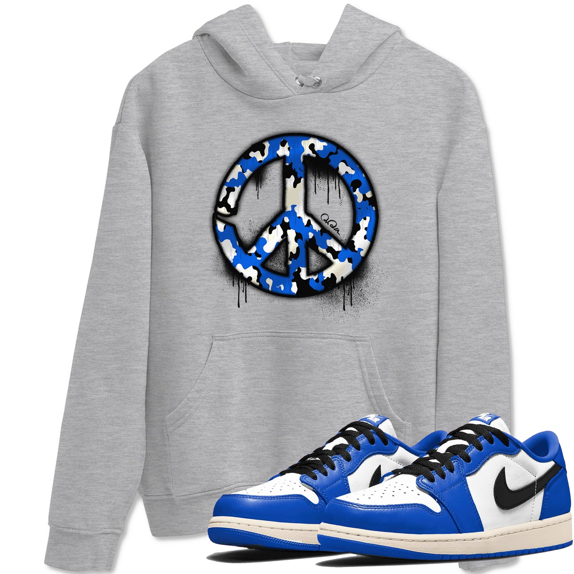AJ1 Game Royal shirt to match jordans Peace Sign sneaker tees Air Jordan 1 Game Royal SNRT Sneaker Release Tees unisex cotton Heather Grey 1 crew neck shirt