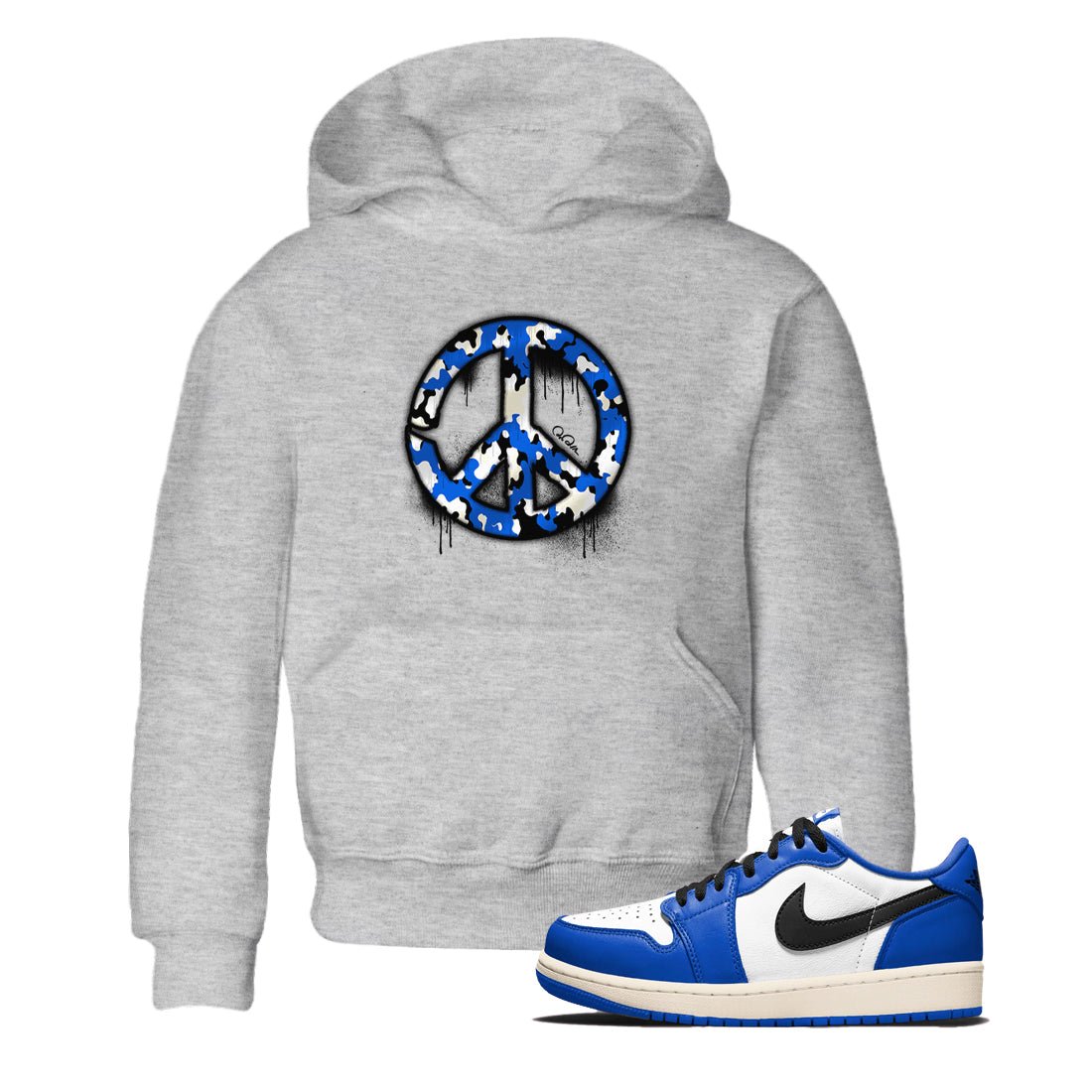AJ1 Game Royal shirt to match jordans Peace Sign sneaker tees Air Jordan 1 Game Royal SNRT sneaker release tees baby toddler Heather Grey 1 cotton Shirt