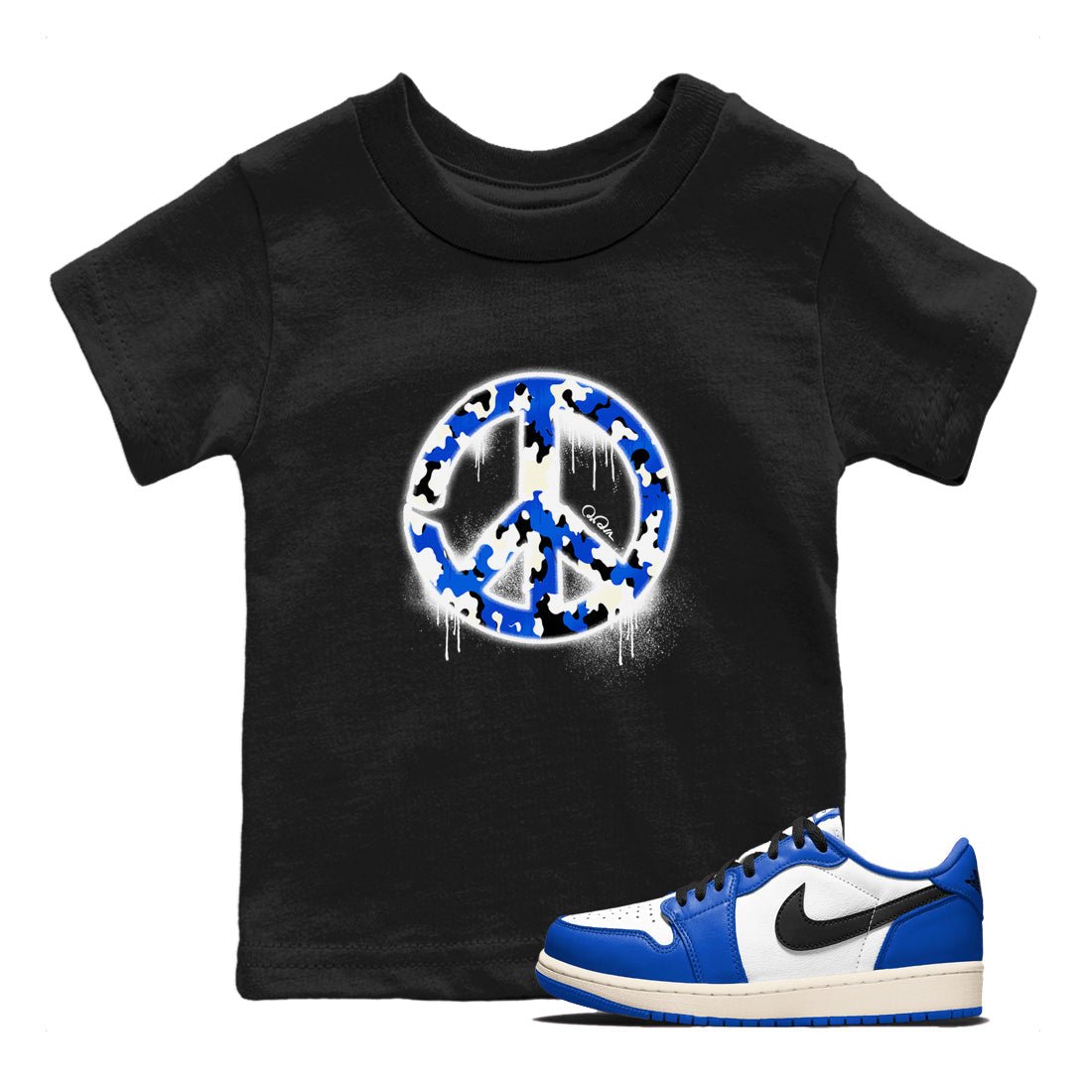AJ1 Game Royal shirt to match jordans Peace Sign sneaker tees Air Jordan 1 Game Royal SNRT sneaker release tees baby toddler Black 1 cotton Shirt
