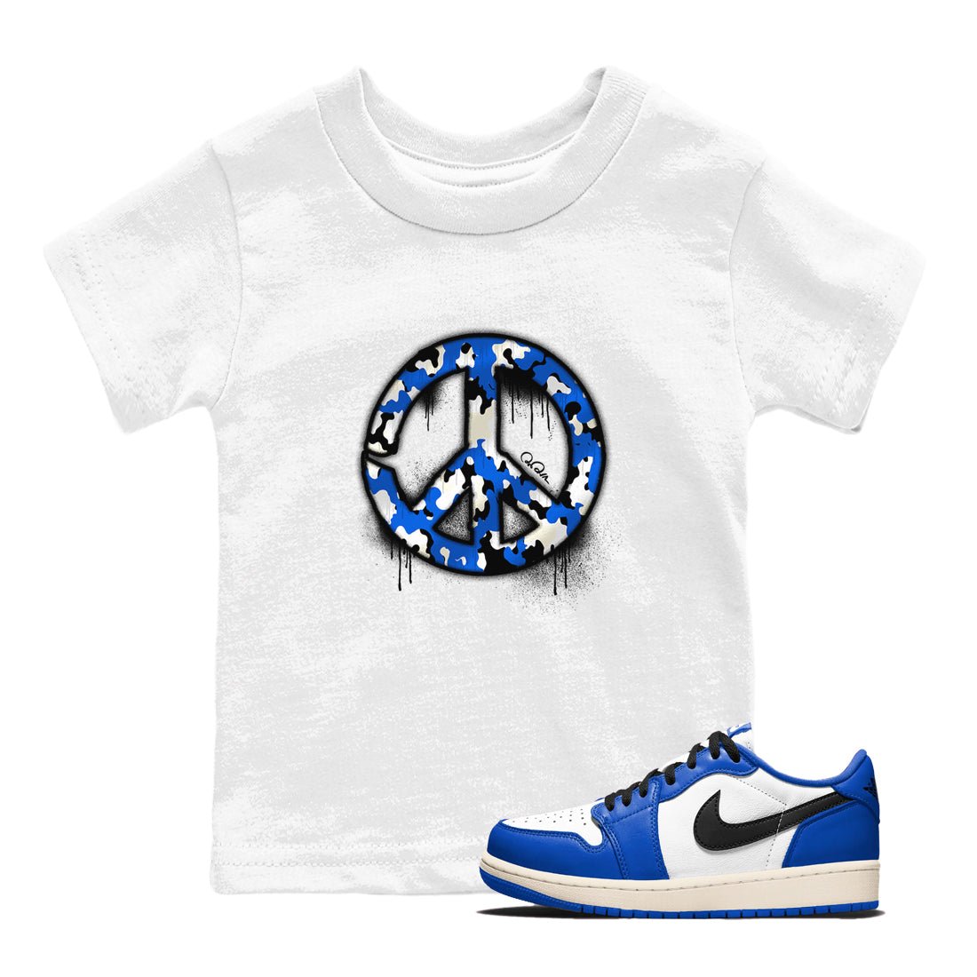 AJ1 Game Royal shirt to match jordans Peace Sign sneaker tees Air Jordan 1 Game Royal SNRT sneaker release tees baby toddler White 1 cotton Shirt