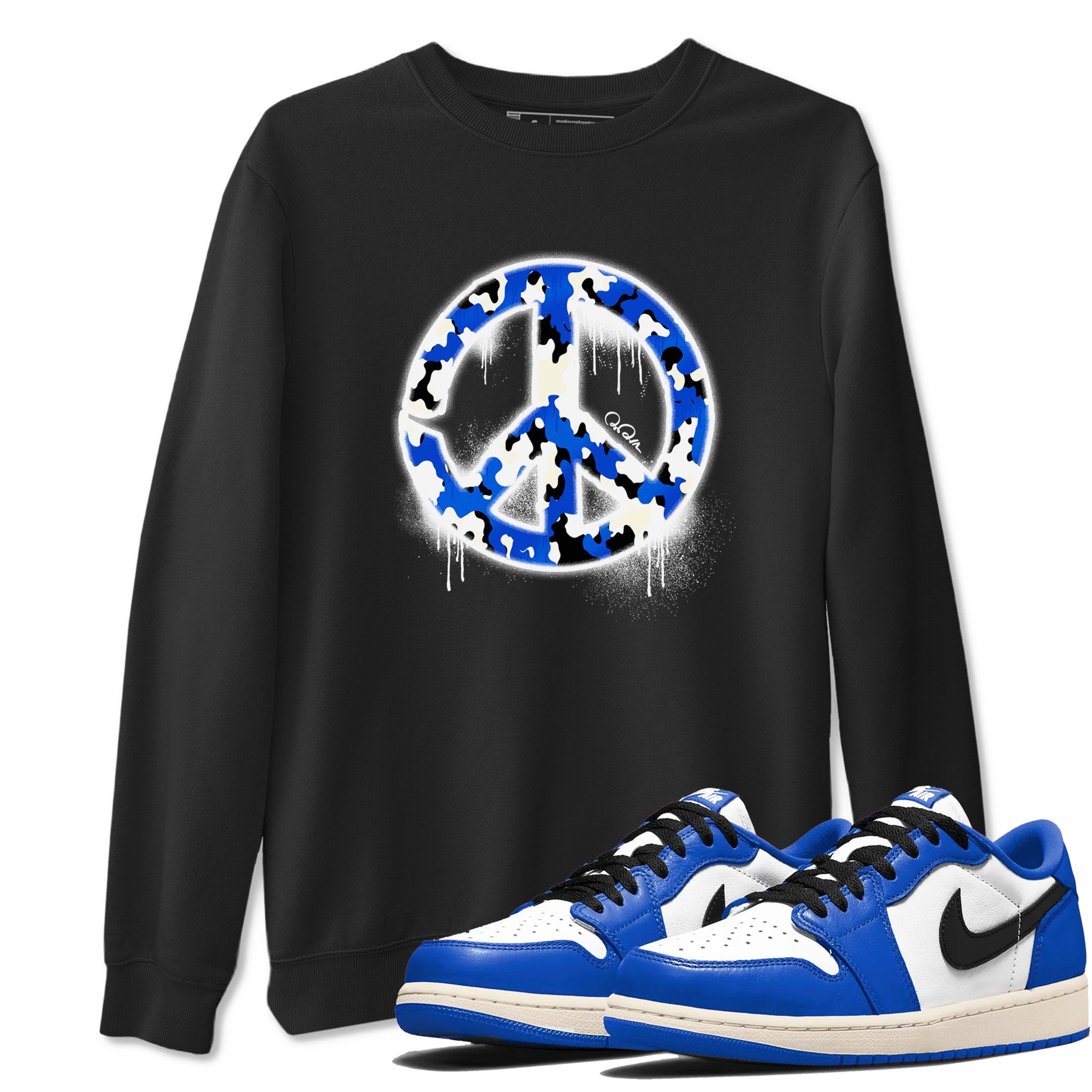 AJ1 Game Royal shirt to match jordans Peace Sign sneaker tees Air Jordan 1 Game Royal SNRT Sneaker Release Tees unisex cotton Black 1 crew neck shirt