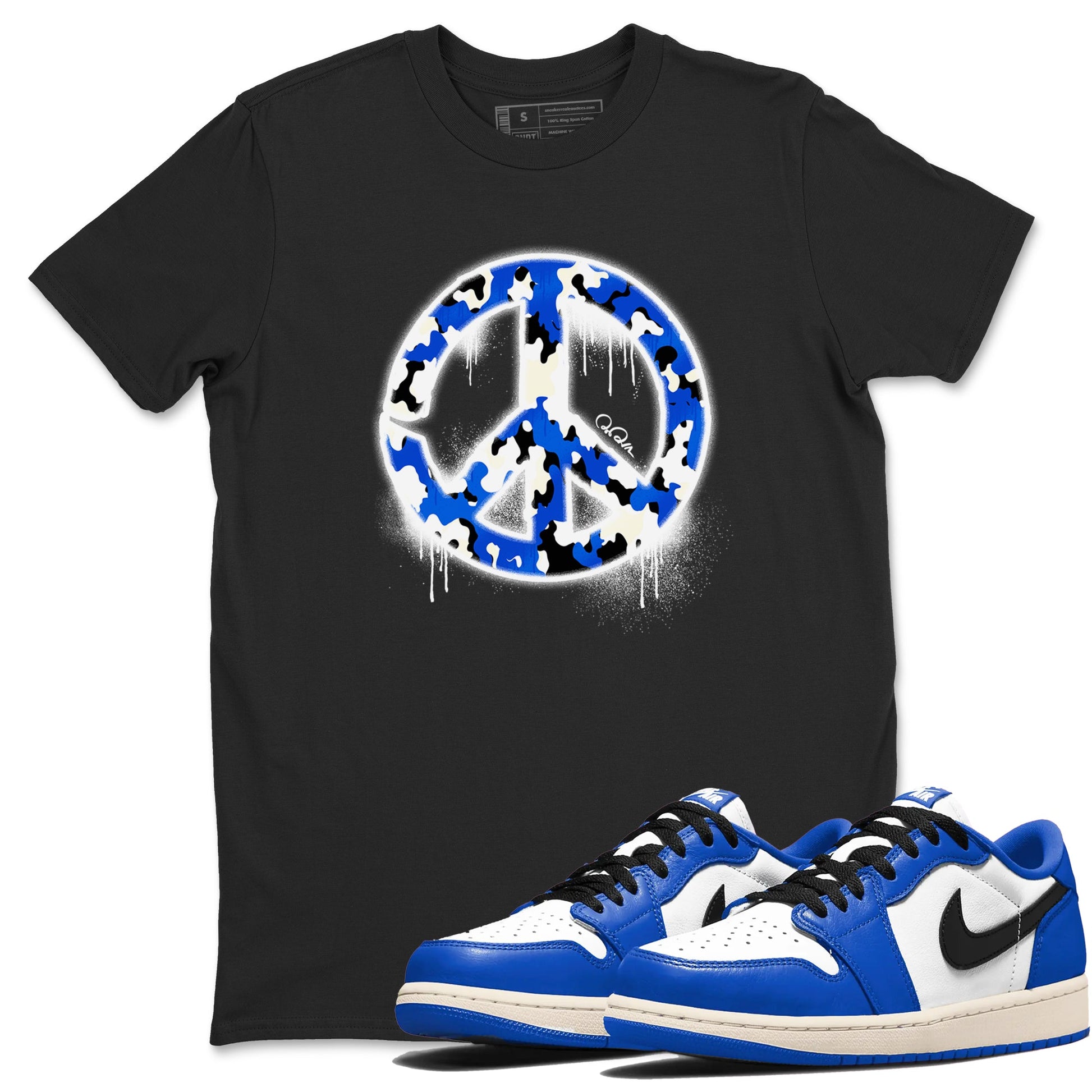 AJ1 Game Royal shirt to match jordans Peace Sign sneaker tees Air Jordan 1 Game Royal SNRT Sneaker Release Tees unisex cotton Black 1 crew neck shirt
