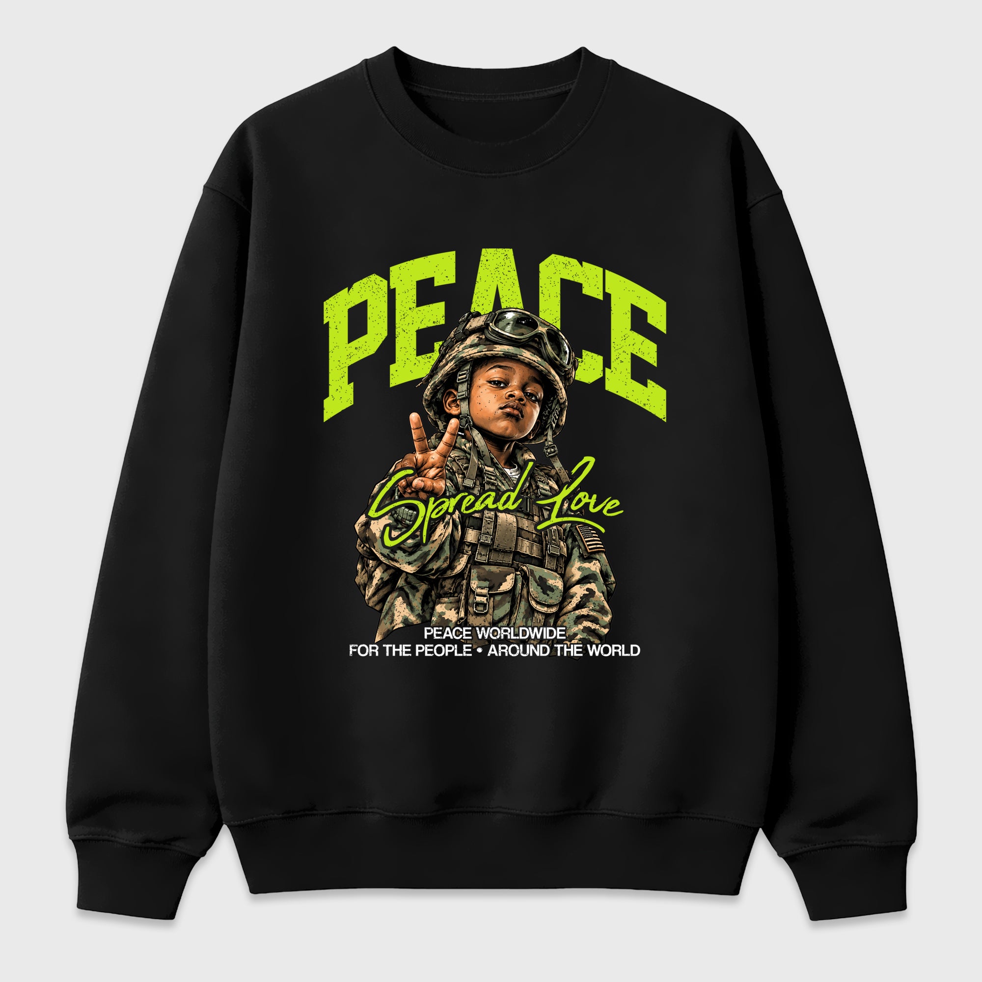 Peace Worldwide Graphic T-Shirt featuring original streetwear artwork designed to match the Air Foamposite Pro Green Camo. Black 2 Graphic Tee.