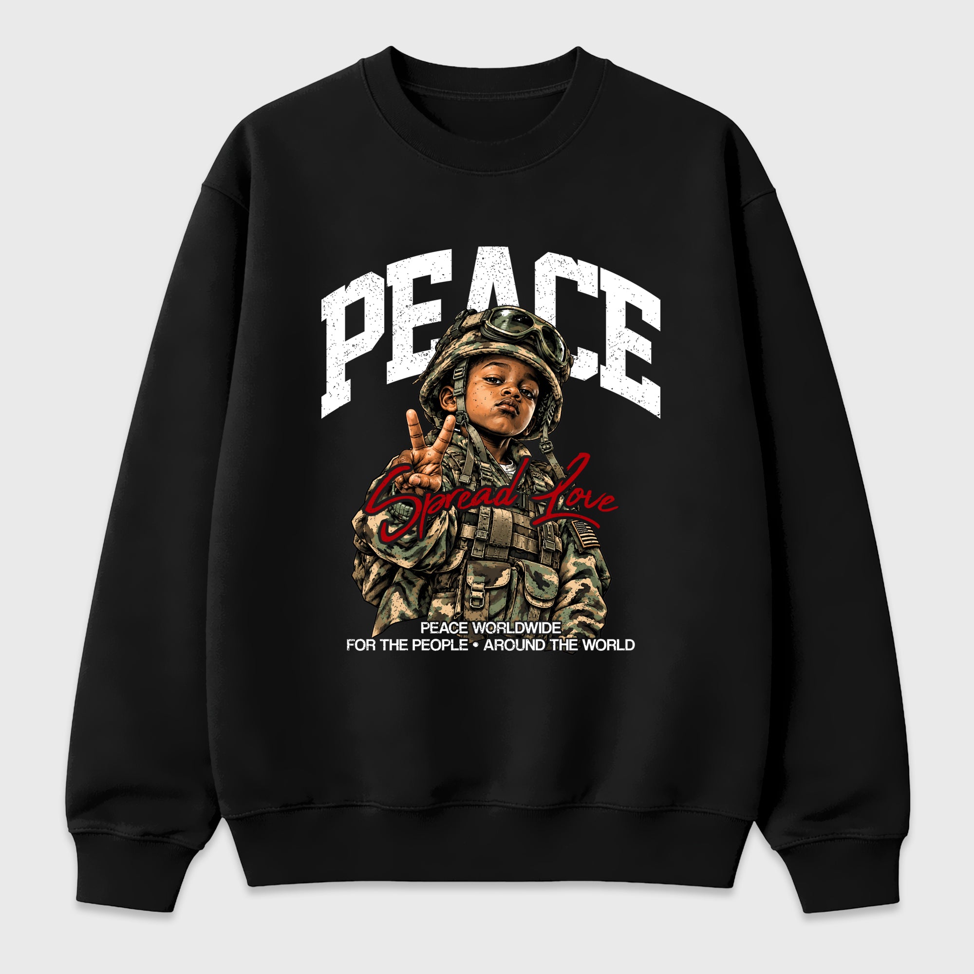 Peace Worldwide Graphic T-Shirt featuring original streetwear artwork designed to match the Air Jordan 9 True Red. Black 2 Graphic Tee.