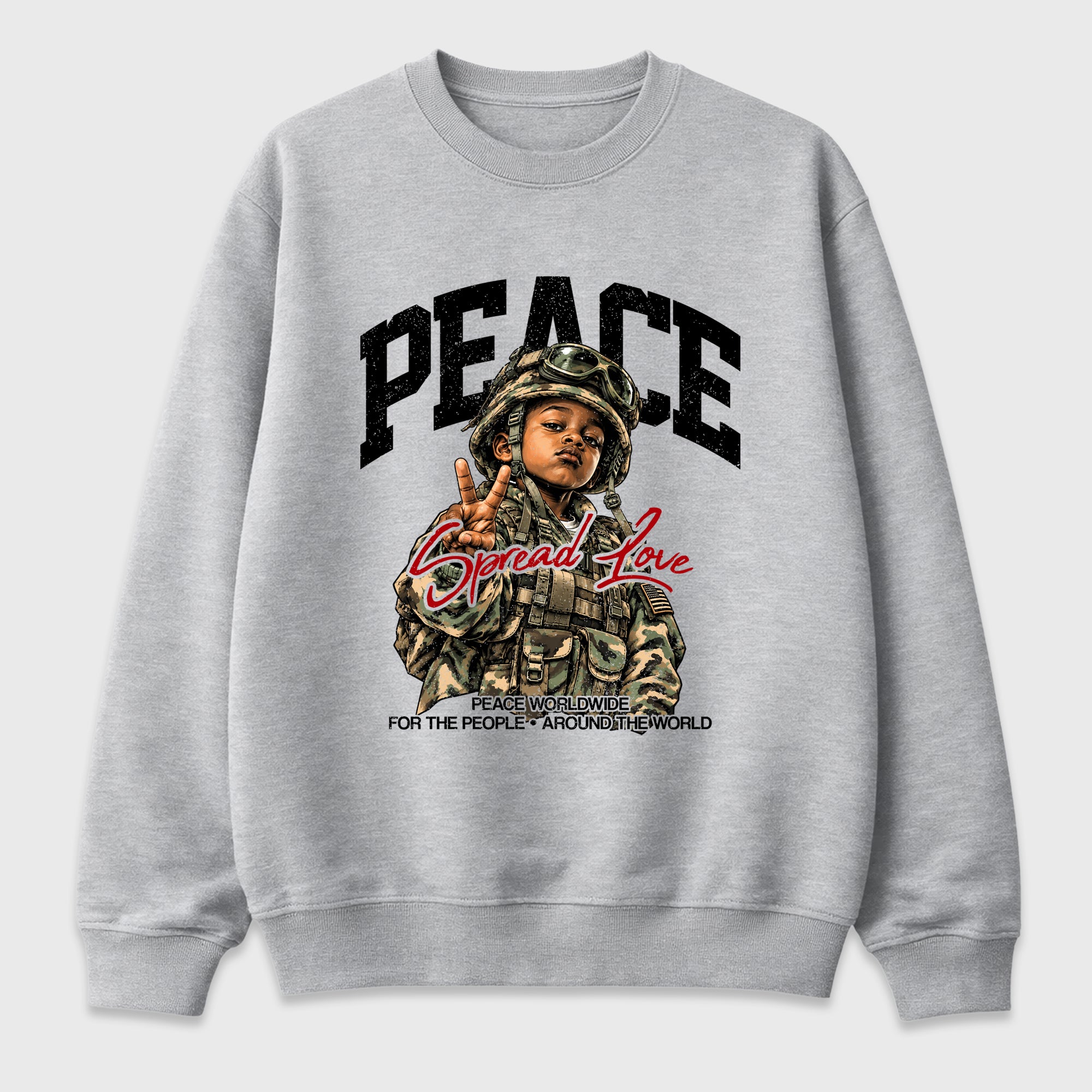 Peace Worldwide Graphic T-Shirt featuring original streetwear artwork designed to match the Air Jordan 9 True Red. Heather Grey 2 Graphic Tee.