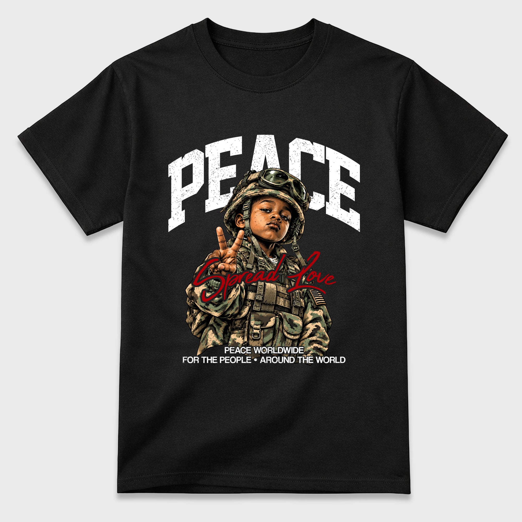 Peace Worldwide Graphic T-Shirt featuring original streetwear artwork designed to match the Air Jordan 9 True Red. Black 2 Graphic T-Shirt.