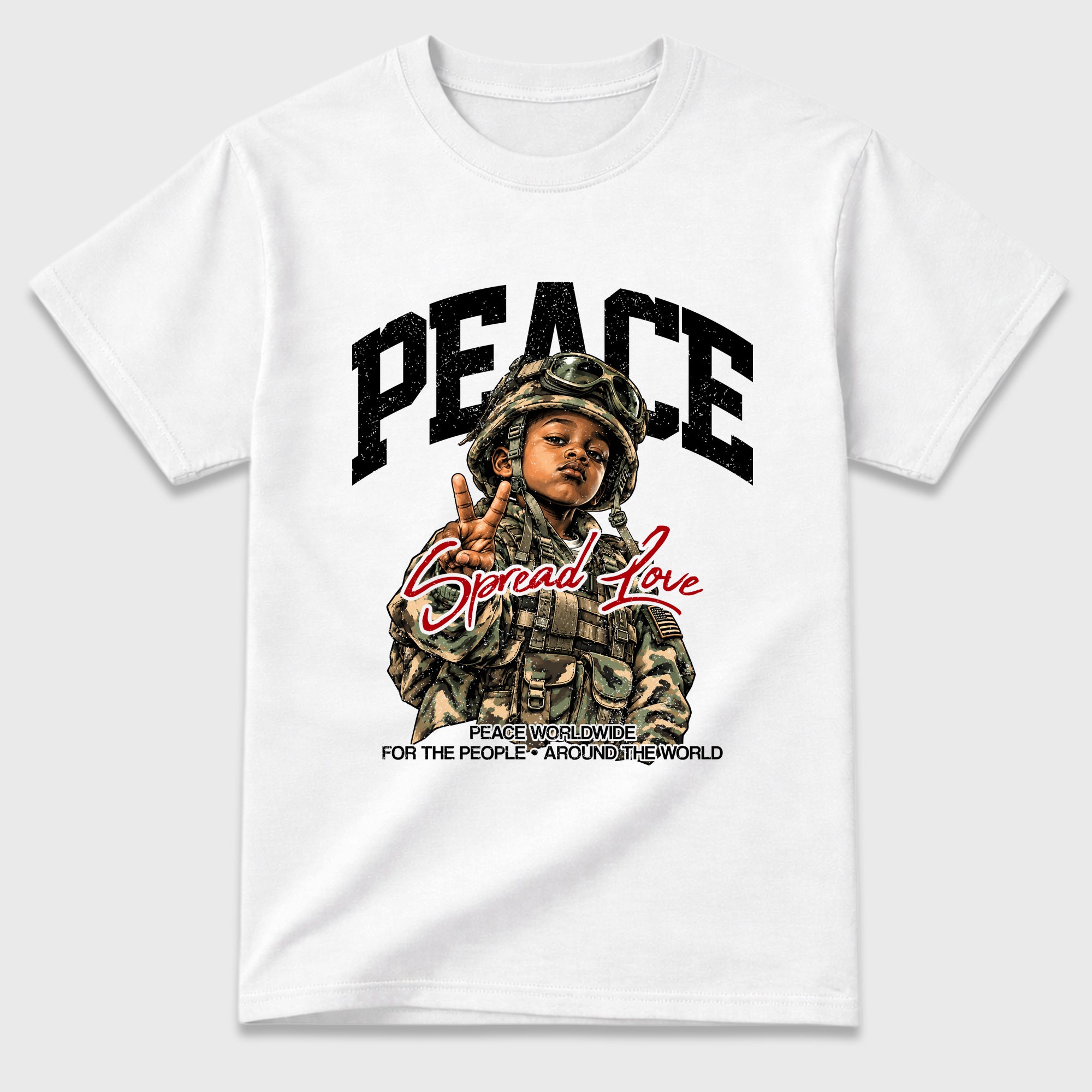 Peace Worldwide Graphic T-Shirt featuring original streetwear artwork designed to match the Air Jordan 9 True Red. White 2 Graphic T-Shirt.