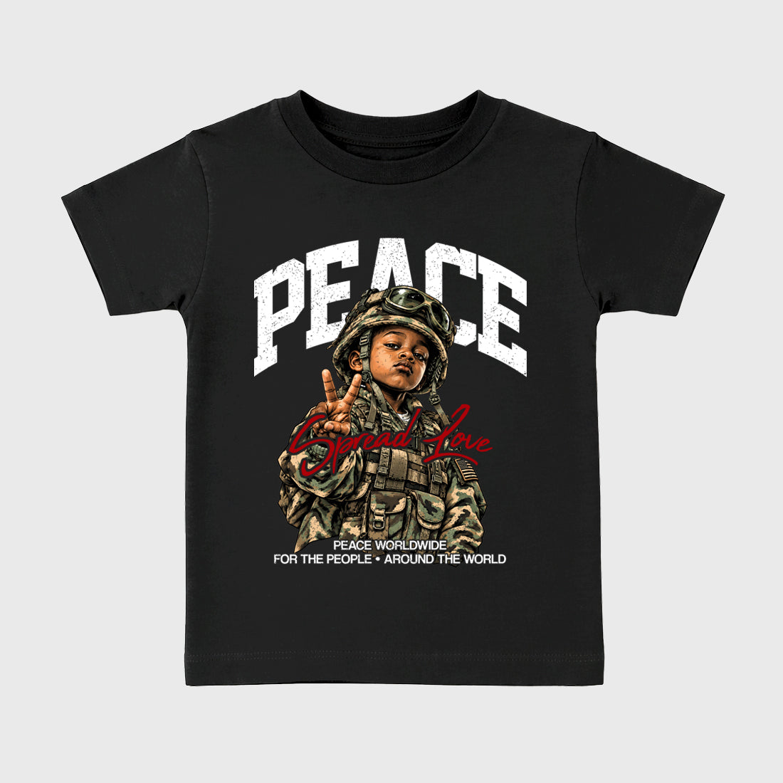 Peace Worldwide Baby & Kids Graphic T-Shirt featuring original artwork designed to match the Air Jordan 9 True Red. Black 2 Kids Graphic Tee.