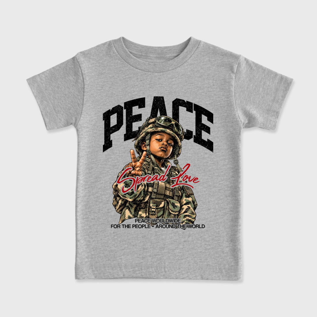 Peace Worldwide Baby & Kids Graphic T-Shirt featuring original artwork designed to match the Air Jordan 9 True Red. Heather Grey 2 Kids Graphic Tee.