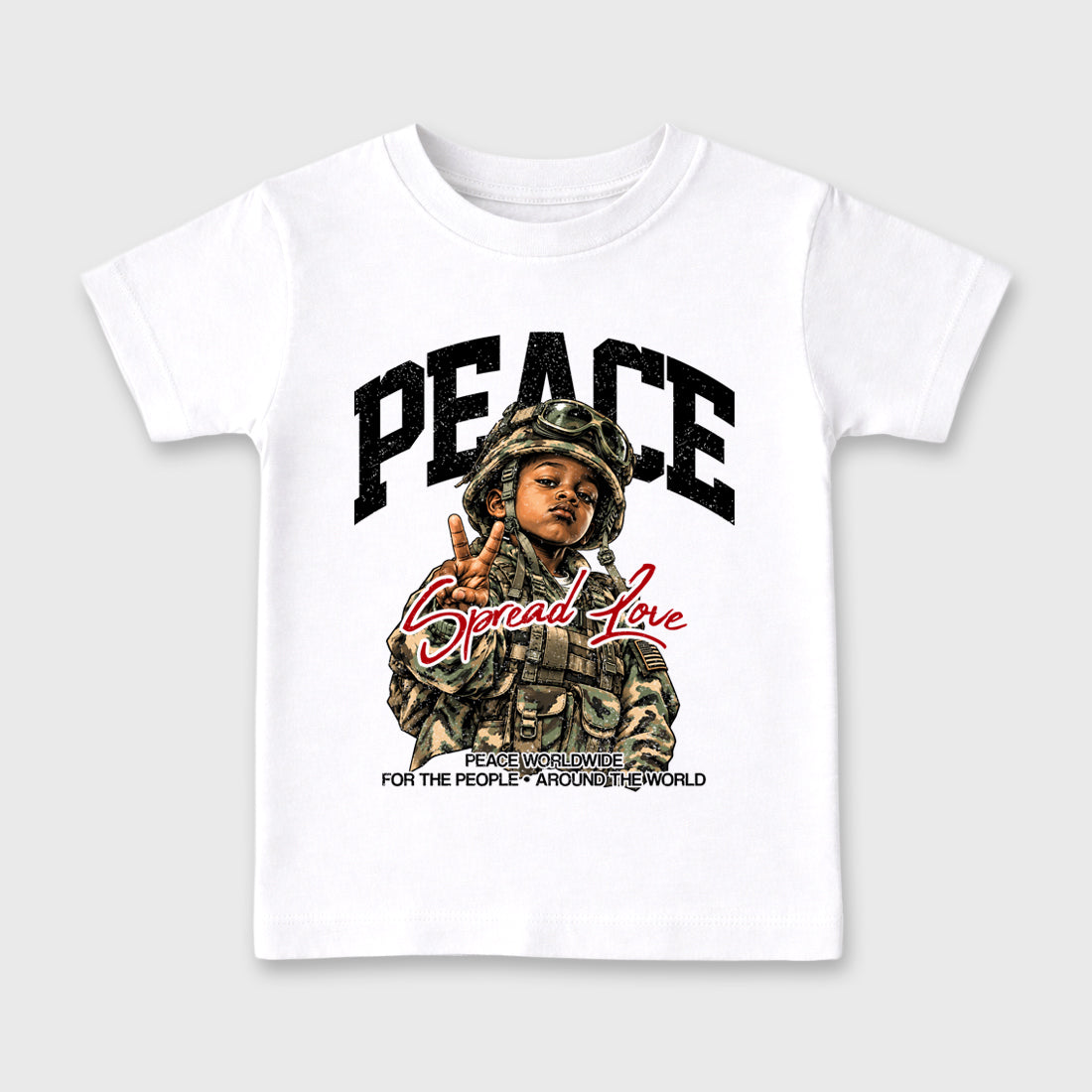 Peace Worldwide Baby & Kids Graphic T-Shirt featuring original artwork designed to match the Air Jordan 9 True Red. White 2 Kids Graphic Tee.
