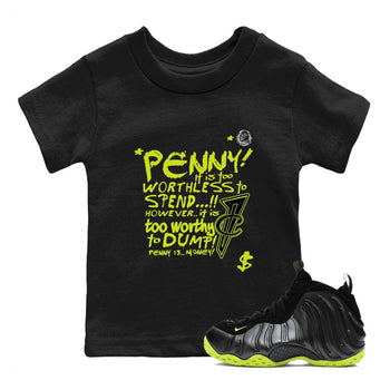 Foams One Black Volt shirts to match jordans Penny Is sneaker match tees Air Foamposite One Black and Volt match shoes to clothes SNRT Sneaker Tees Youth Baby Black 1 tee