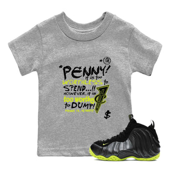 Foams One Black Volt shirts to match jordans Penny Is sneaker match tees Air Foamposite One Black and Volt match shoes to clothes SNRT Sneaker Tees Youth Baby Heather Grey 1 tee