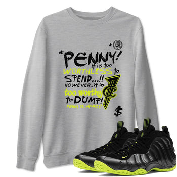 Foams One Black Volt shirts to match jordans Penny Is sneaker match tees Air Foamposite One Black and Volt match shoes to clothes SNRT Sneaker Tees unisex cotton Heather Grey 1 shirts