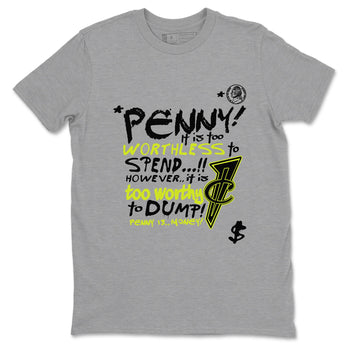 Foams One Black Volt shirts to match jordans Penny Is sneaker match tees Air Foamposite One Black and Volt match shoes to clothes SNRT Sneaker Tees unisex cotton Heather Grey 2 shirts