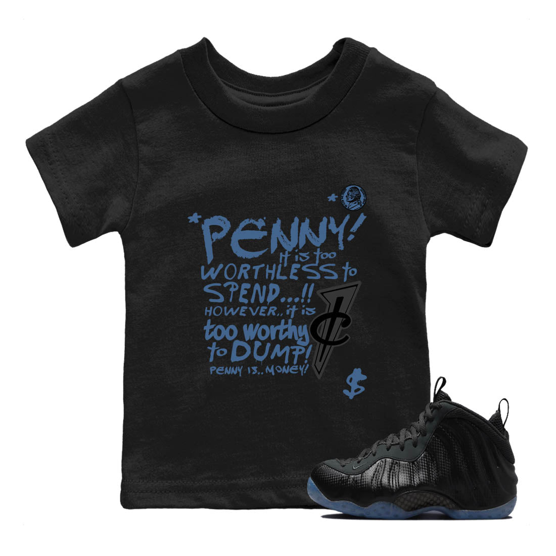 Sneaker Threads – Sneaker Tees To Match Air Foamposite One Carbon Fiber – Penny Is Youth Graphic Tee Black 1. Perfect for Jordan releases 2025 colorways.