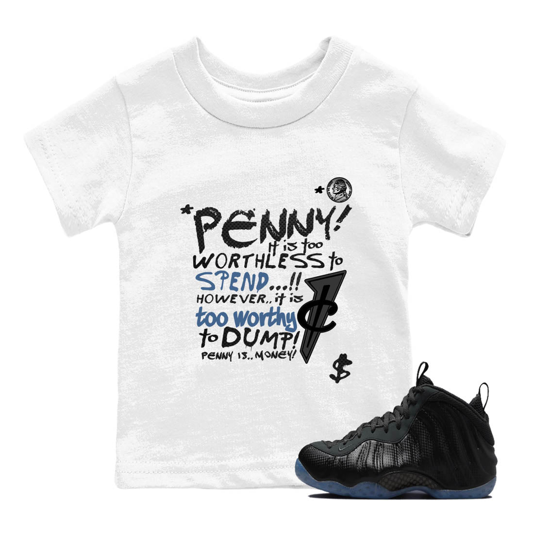 Sneaker Threads – Sneaker Tees To Match Air Foamposite One Carbon Fiber – Penny Is Youth Graphic Tee White 1. Perfect for Jordan releases 2025 colorways.