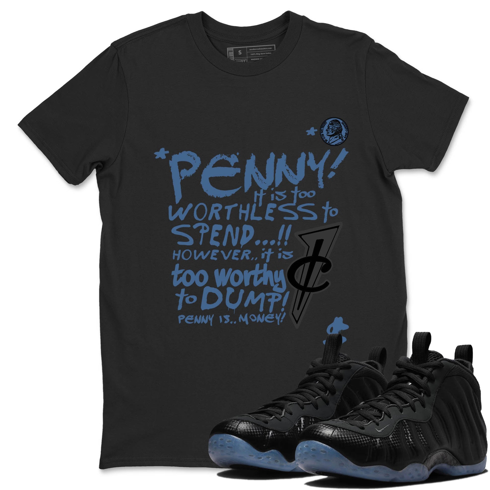 Sneaker Threads – Sneaker Tees To Match Air Foamposite One Carbon Fiber – Penny Is Graphic Tee Black 1. Perfect for Jordan releases 2025 colorways.