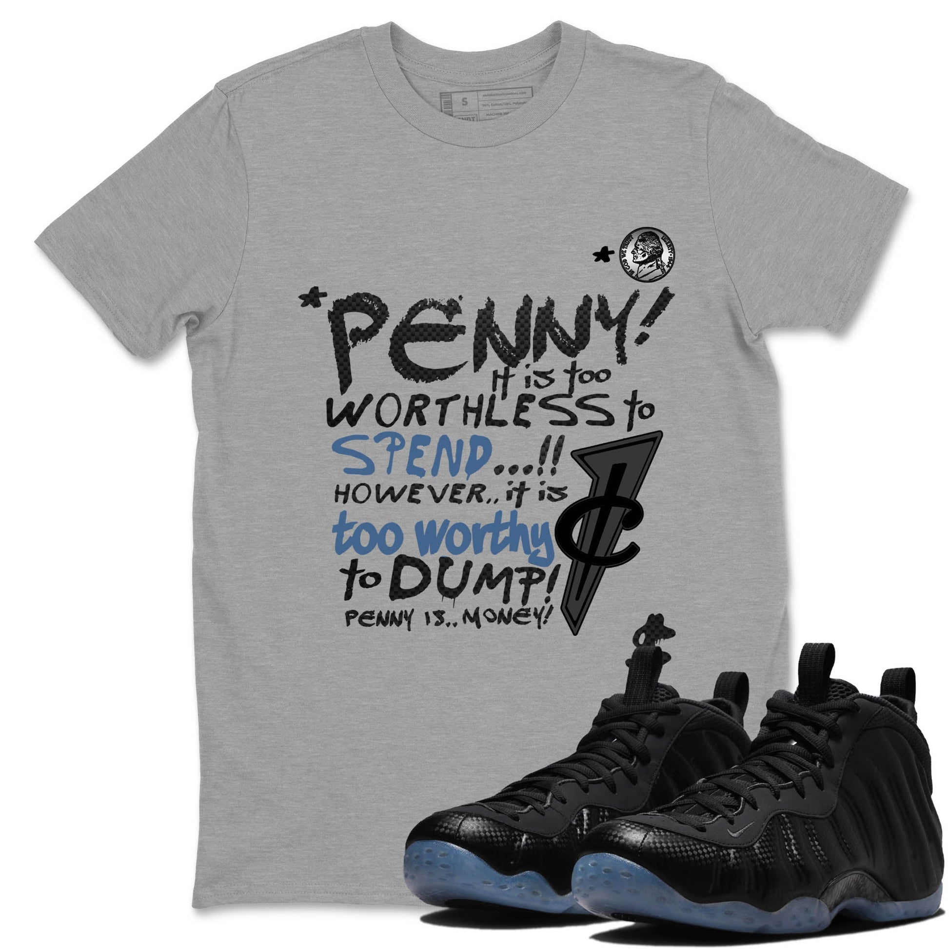 Sneaker Threads – Sneaker Tees To Match Air Foamposite One Carbon Fiber – Penny Is Graphic Tee Heather Grey 1. Perfect for Jordan releases 2025 colorways.