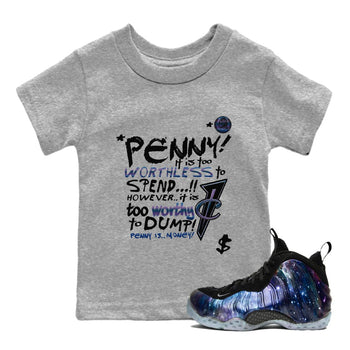 Foams One Galaxy shirts to match jordans Penny Is sneaker match tees Air Foamposite One Galaxy match shoes to clothes SNRT Sneaker Tees Youth Baby Heather Grey 1 tee