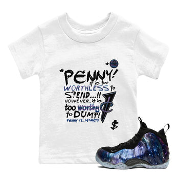 Foams One Galaxy shirts to match jordans Penny Is sneaker match tees Air Foamposite One Galaxy match shoes to clothes SNRT Sneaker Tees Youth Baby White 1 tee