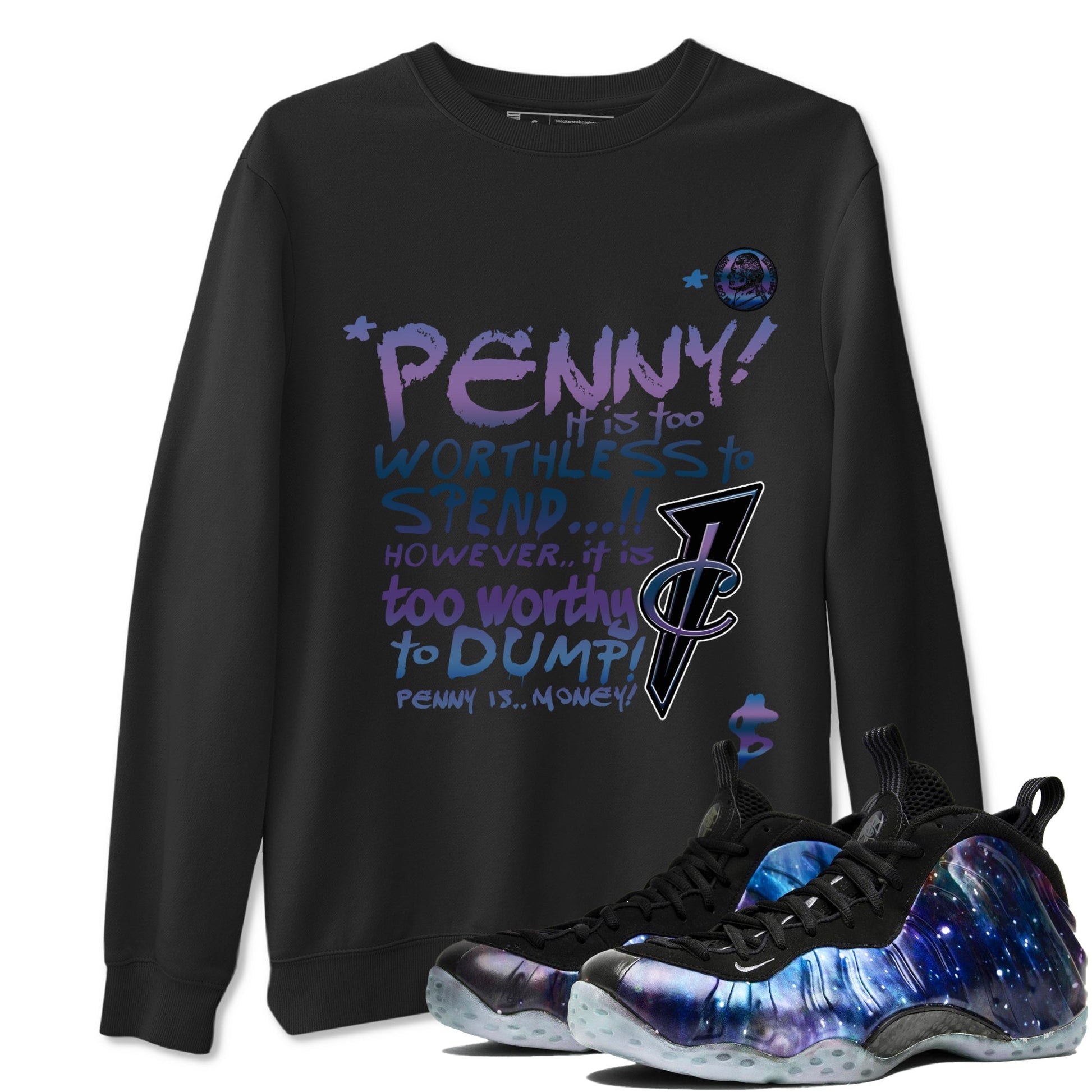 Foams One Galaxy shirts to match jordans Penny Is sneaker match tees Air Foamposite One Galaxy match shoes to clothes SNRT Sneaker Tees unisex cotton Black 1 shirts