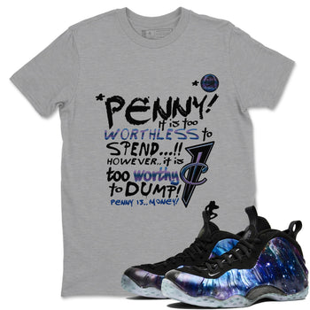 Foams One Galaxy shirts to match jordans Penny Is sneaker match tees Air Foamposite One Galaxy match shoes to clothes SNRT Sneaker Tees unisex cotton Heather Grey 1 shirts