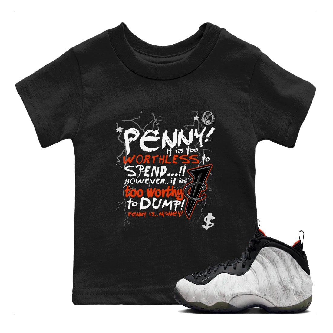 Foams One Jin shirts to match jordans Penny Is sneaker match tees Air Foamposite One Jin match shoes to clothes SNRT Sneaker Tees Youth Baby Black 1 tee