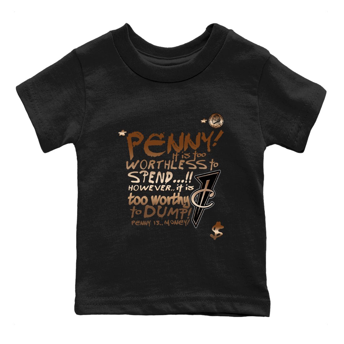 Foams One Metallic Copper shirts to match jordans Penny Is sneaker match tees Air Foamposite One Metallic Copper match shoes to clothes SNRT Sneaker Tees Youth Baby Black 2 tee