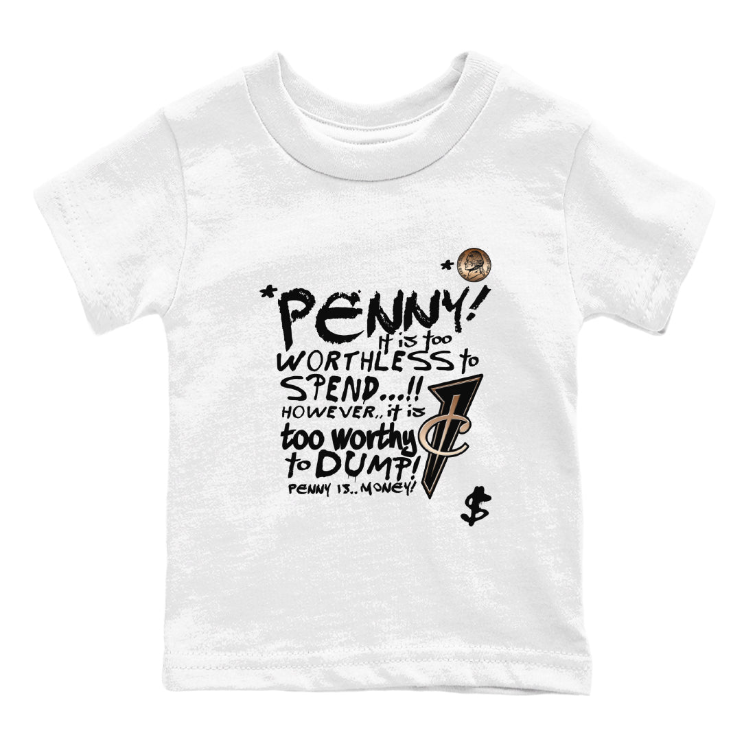 Foams One Metallic Copper shirts to match jordans Penny Is sneaker match tees Air Foamposite One Metallic Copper match shoes to clothes SNRT Sneaker Tees Youth Baby White 2 tee