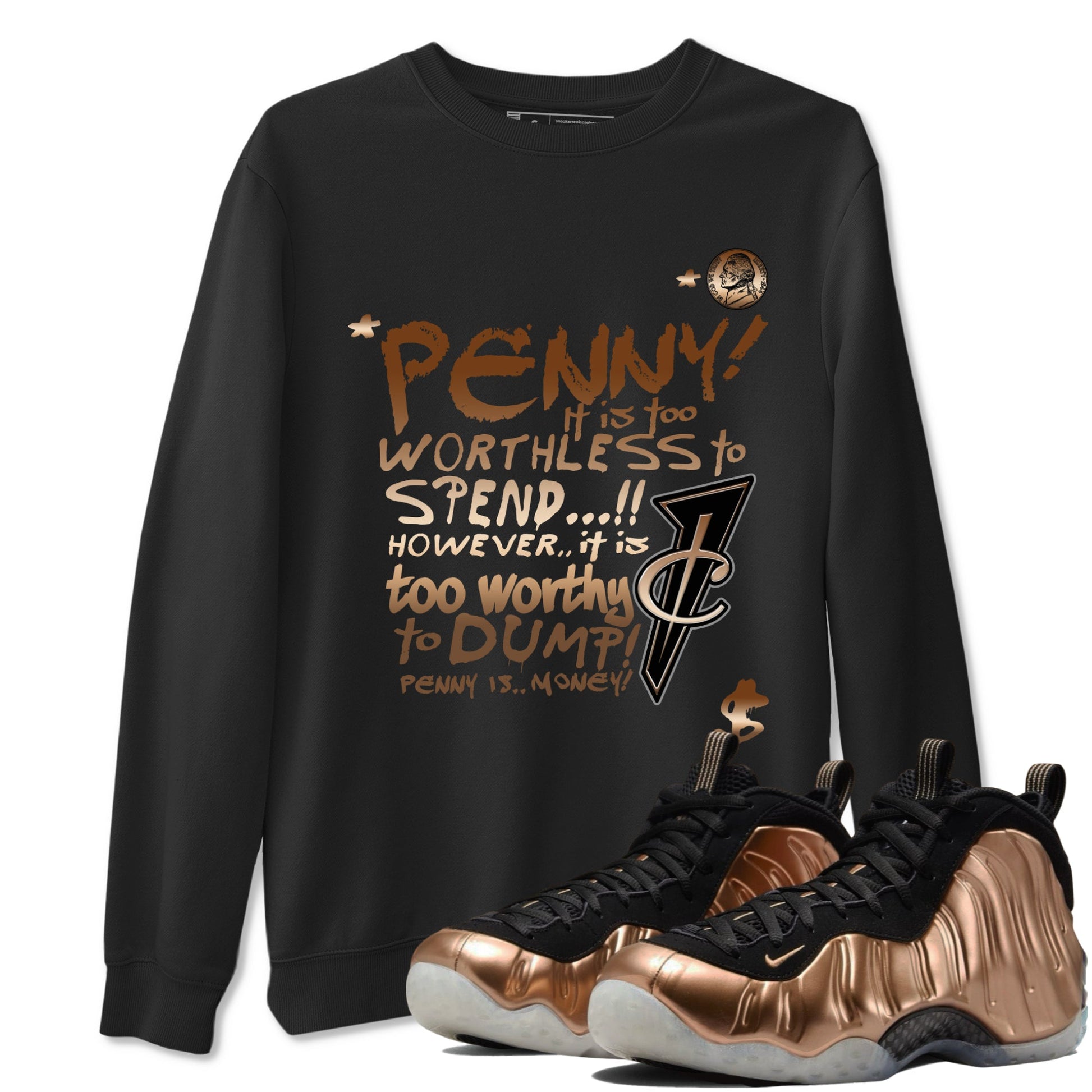 Foams One Metallic Copper shirts to match jordans Penny Is sneaker match tees Air Foamposite One Metallic Copper match shoes to clothes SNRT Sneaker Tees unisex cotton Black 1 shirts