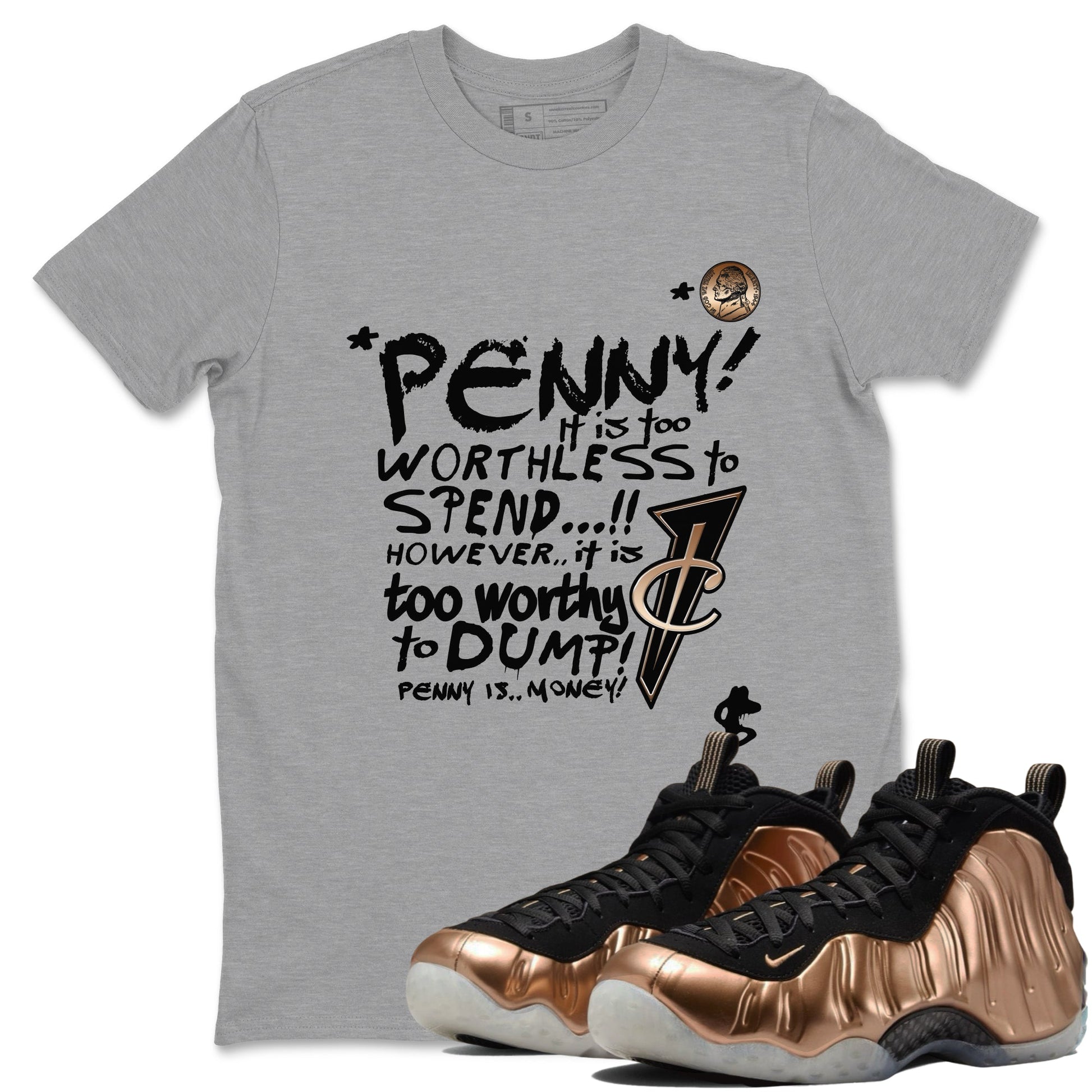 Foams One Metallic Copper shirts to match jordans Penny Is sneaker match tees Air Foamposite One Metallic Copper match shoes to clothes SNRT Sneaker Tees unisex cotton Heather Grey 1 shirts