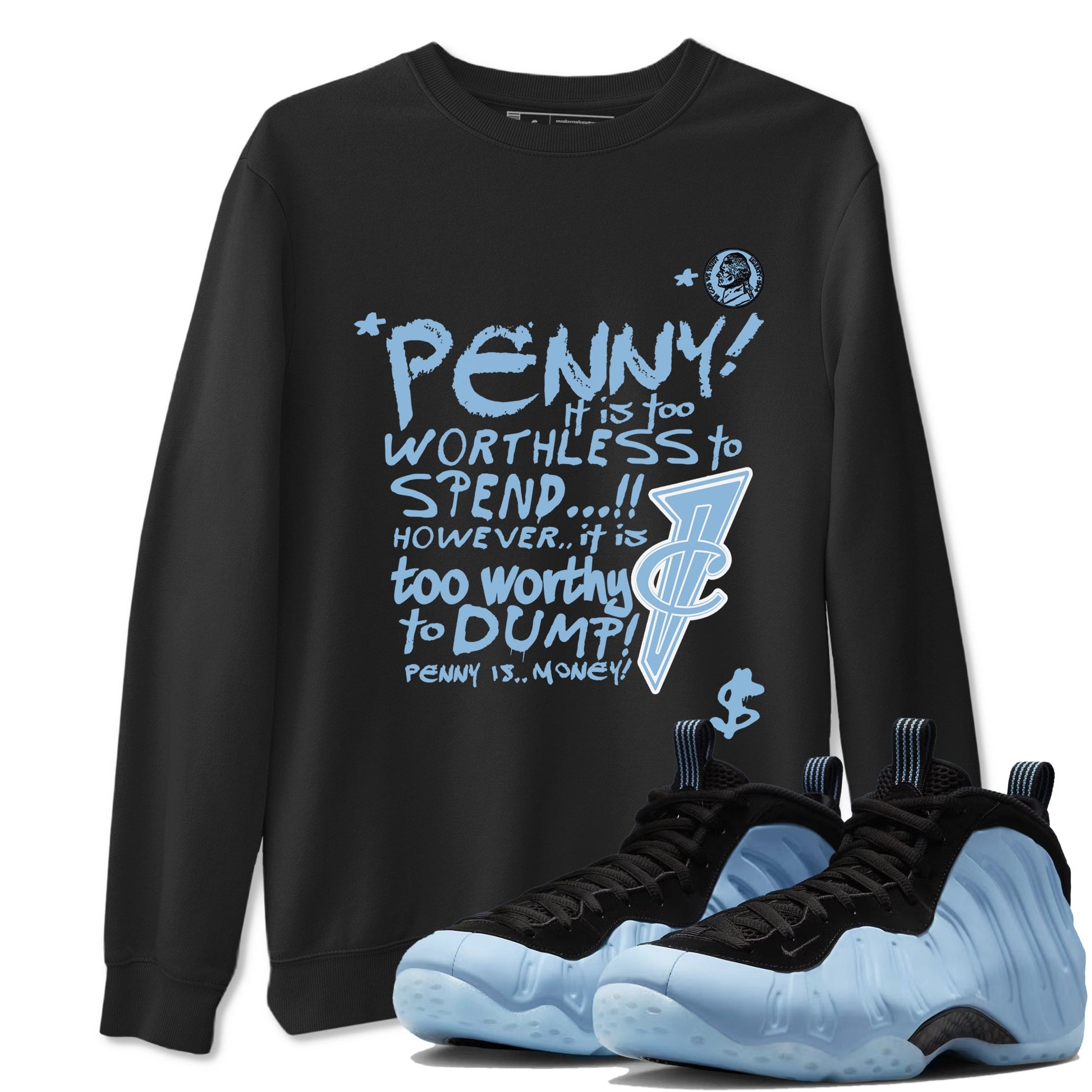 Penny Is sneaker match t-shirt styled to complete your fit with the Air Foamposite One Psychic Blue sneakers, shown in Black 1.