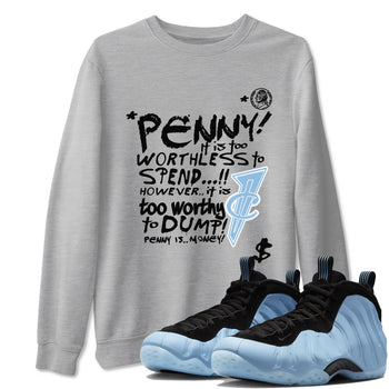 Penny Is sneaker match t-shirt styled to complete your fit with the Air Foamposite One Psychic Blue sneakers, shown in Heather Grey 1.