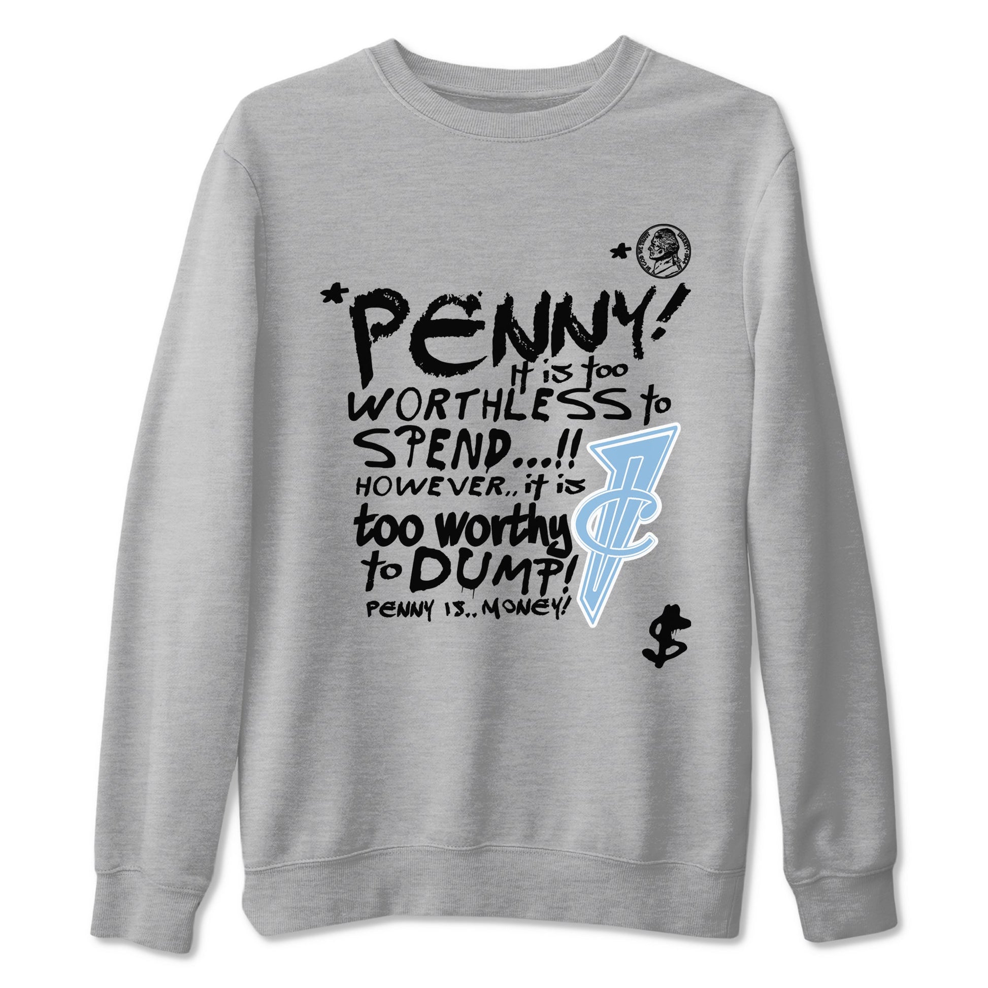 Penny Is sneaker match t-shirt styled to complete your fit with the Air Foamposite One Psychic Blue sneakers, shown in Heather Grey 2.
