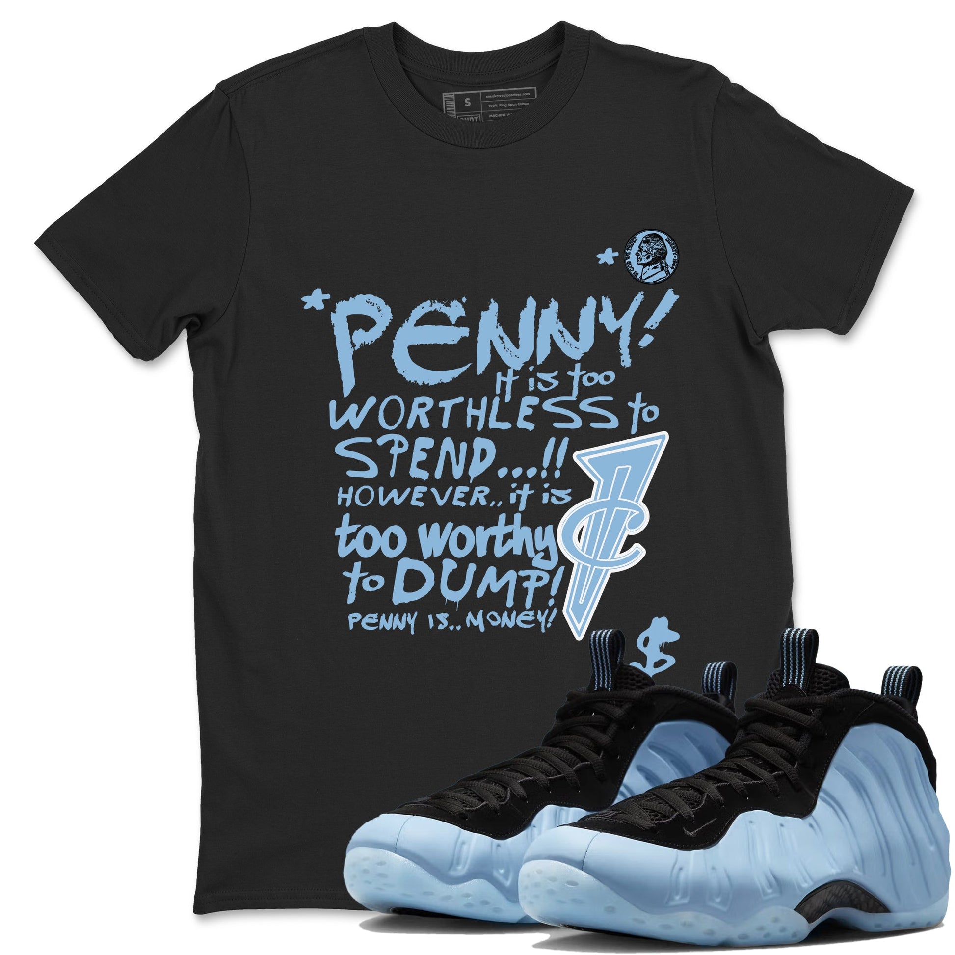Penny Is sneaker match t-shirt styled to complete your fit with the Air Foamposite One Psychic Blue sneakers, shown in Black 1.
