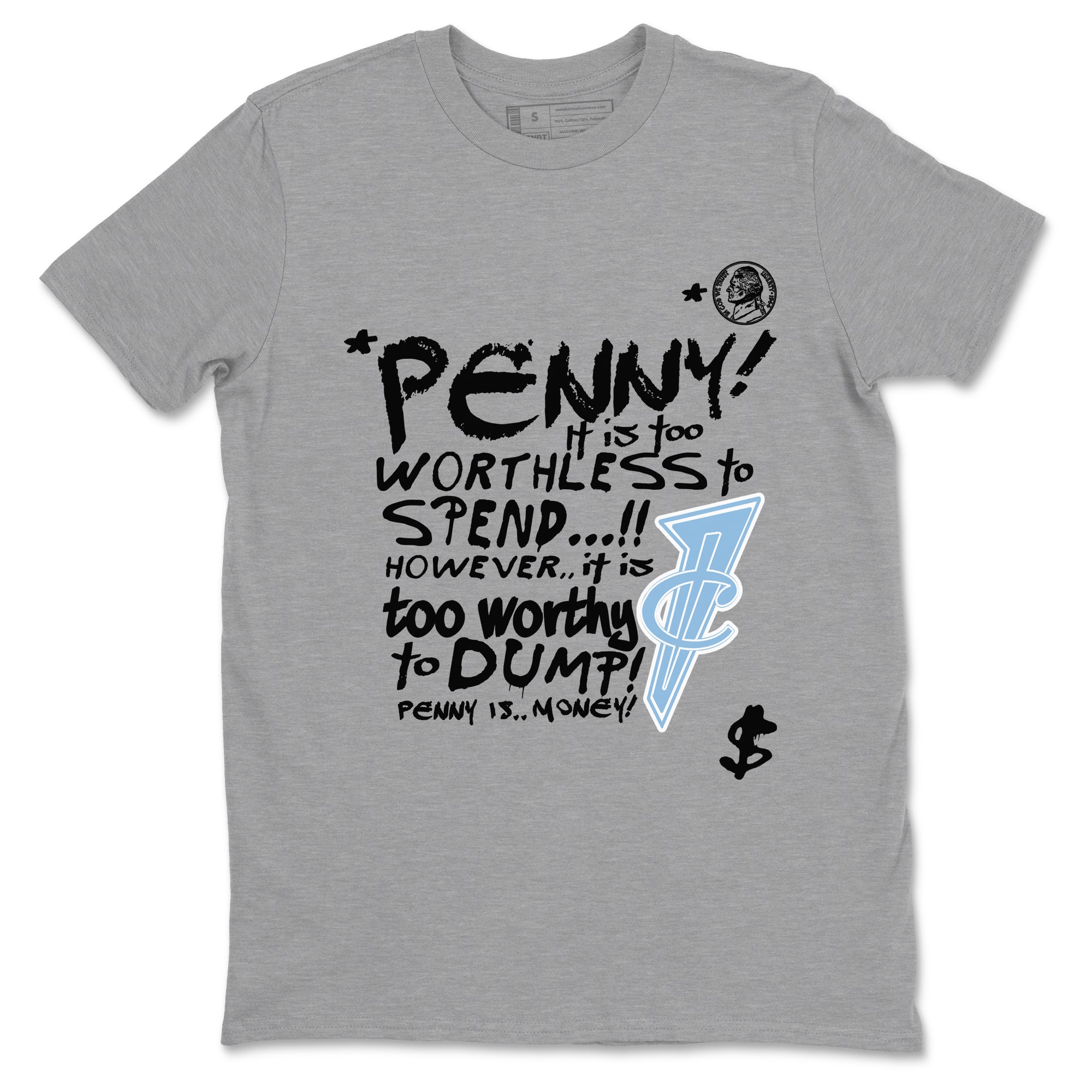 Penny Is sneaker match t-shirt styled to complete your fit with the Air Foamposite One Psychic Blue sneakers, shown in Heather Grey 2.