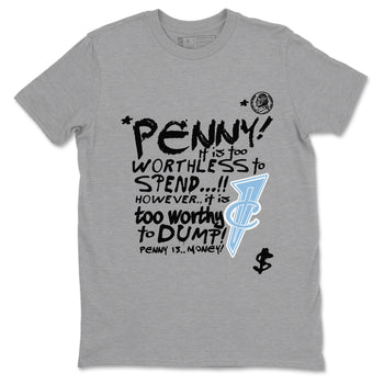 Penny Is sneaker match t-shirt styled to complete your fit with the Air Foamposite One Psychic Blue sneakers, shown in Heather Grey 2.
