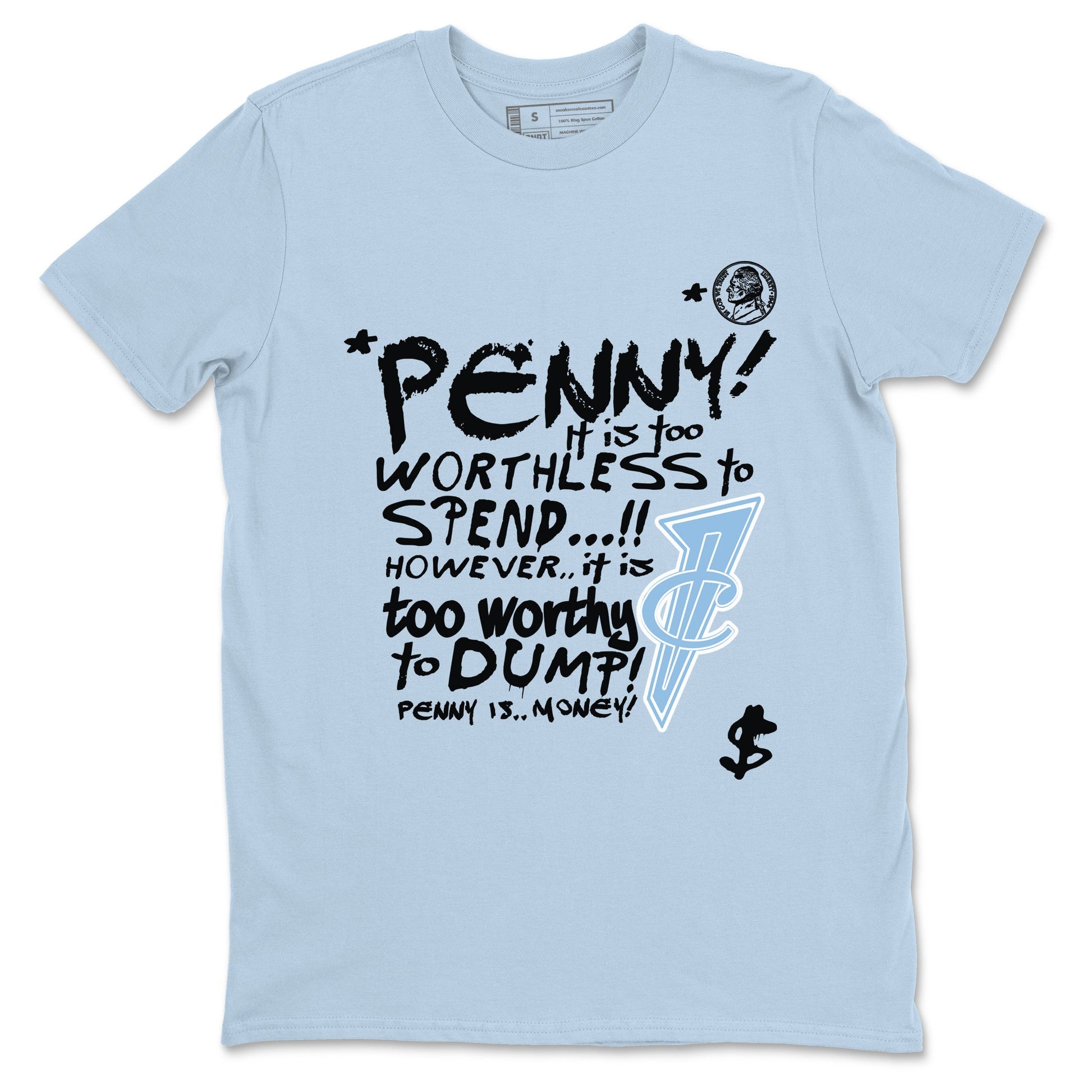 Penny Is sneaker match t-shirt styled to complete your fit with the Air Foamposite One Psychic Blue sneakers, shown in Light Blue 2.