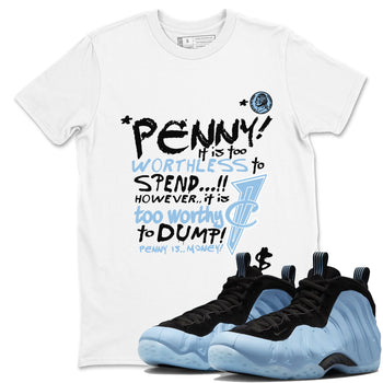 Penny Is sneaker match t-shirt styled to complete your fit with the Air Foamposite One Psychic Blue sneakers, shown in White 1.